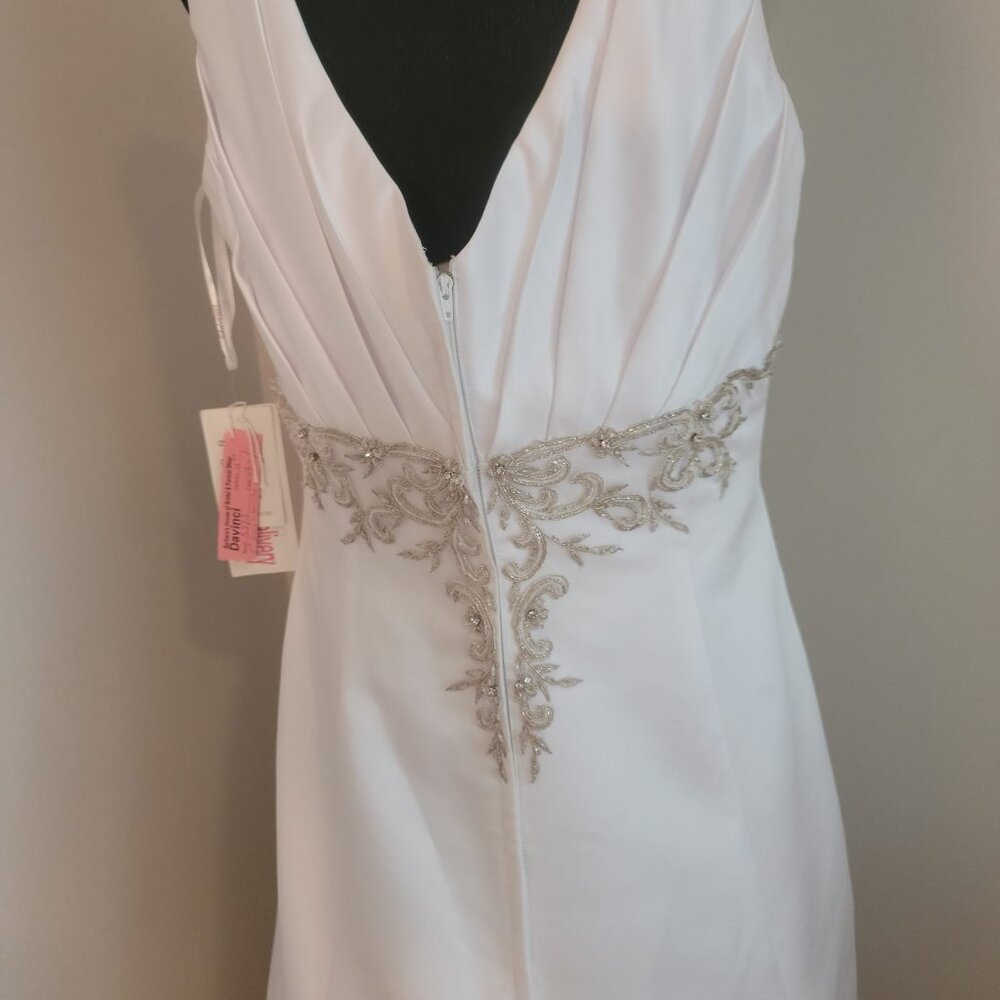 Size 18 Long A Line Wedding Dress V Neck Train Bridal Gown - Picture 6 of 16